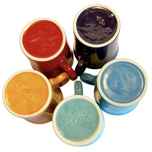 Vtg Fiestaware Fiesta HLC Set of 5 Multicolored Coffee Cups Mugs Ring Handles - Picture 6 of 16